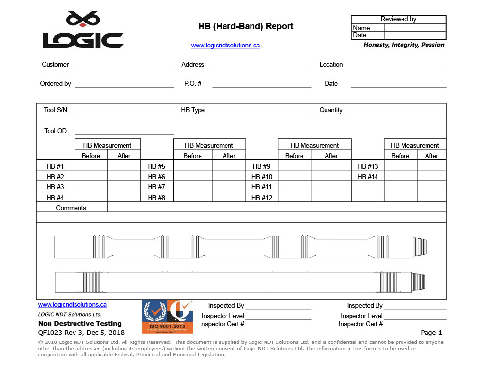 An image of Logic NDT Solutions detailed and thorough Hardband Report that customers receive. Another step in ensuring quality for our clients in LOGIC's Tool Repair Services.
