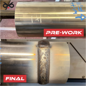 Images of the Pre-work and the final result of CMT (cold metal transfer) hardbands being applied