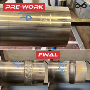 Images of the Pre-work and the final result of CMT (cold metal transfer) hardbands being applied