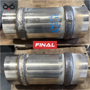Test pieces of drill collar pipe that have hardbands applied with CMT (cold metal transfer) technique.